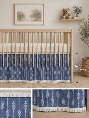 NWOT Navy Arrow Print Crib/Toddler Bed Skirt - Home Accents Bedding